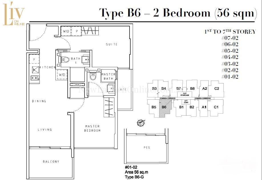 Liv On Wilkie 2 Bedroom Floor Plan Type B6 Newlaunchonline Com Sg