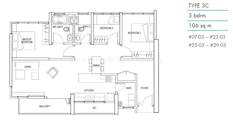 Kallang Riverside 3 Bedroom Type 3C Floor Plan