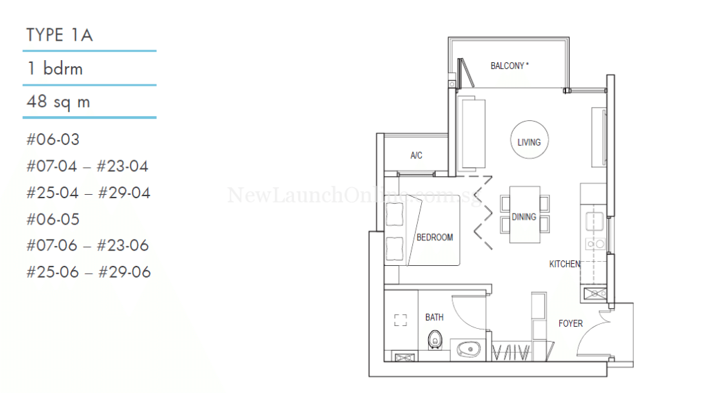 Kallang Riverside One Bedroom Type 1A Floor Plan