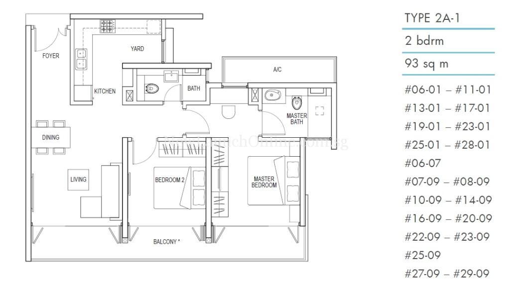 Kallang Riverside Two Bedroom Type 2A1 Floor Plan
